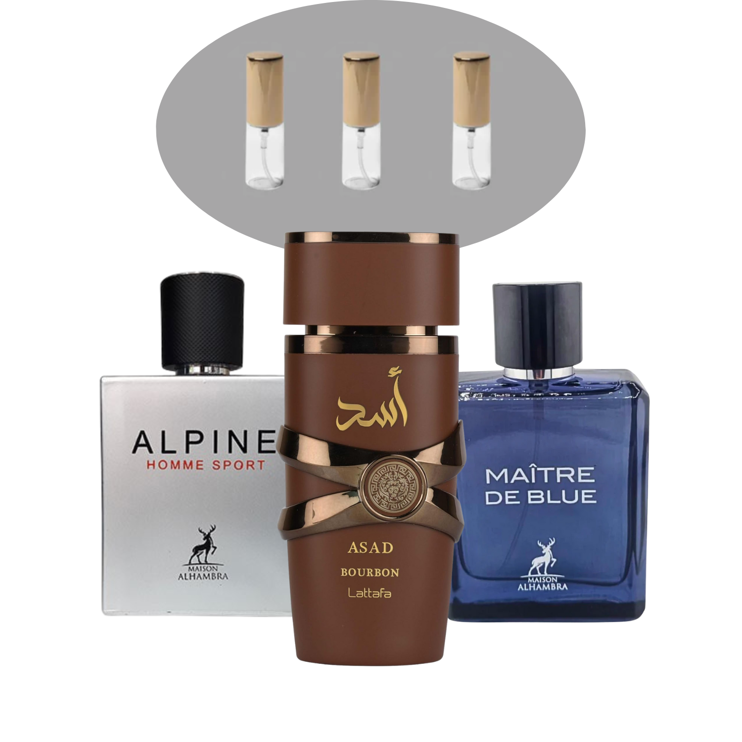 COMBO ELEGÂNCIA ÁRABE - Alpine, Asad Bourbon e Maitre de Blue