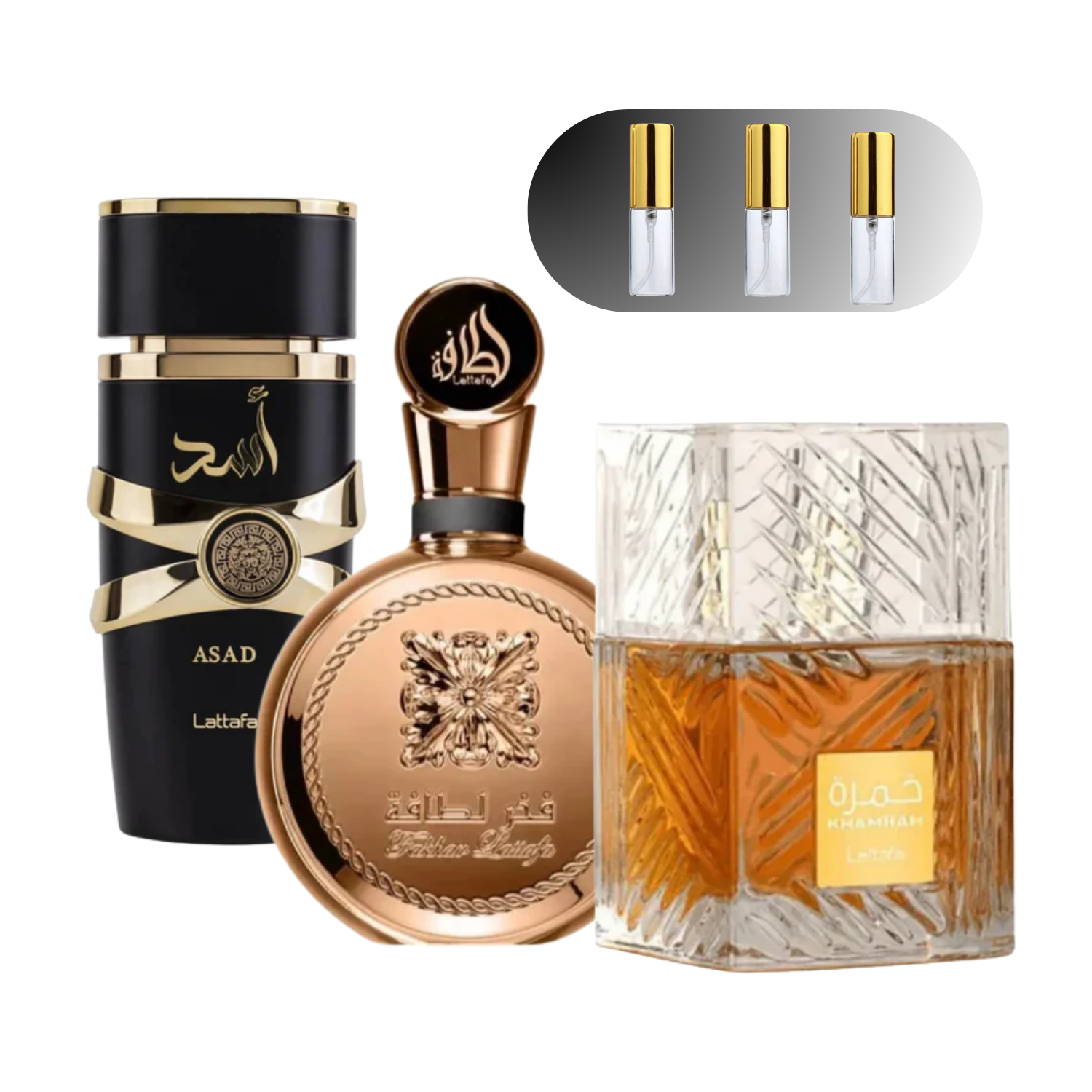 Kit Poder Absoluto - Asad + Fakhar Gold Extrait + Khamrah